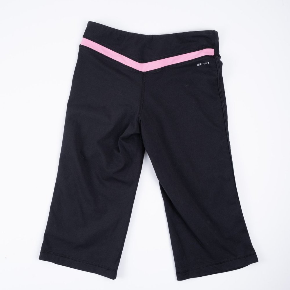 NIKE Dri-Fit black crop yoga pants with pink stripe size S